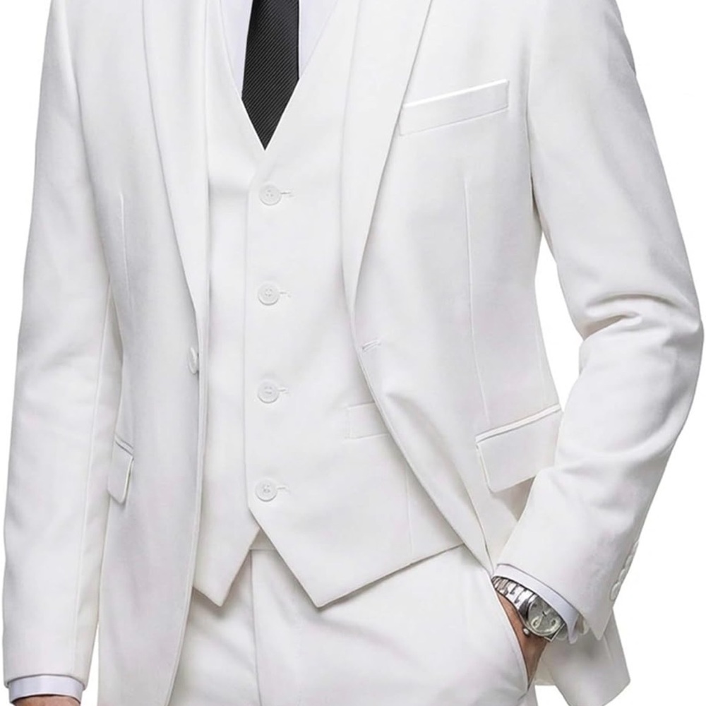 Men's White Three-Piece Suit - Tailored Formal Blazer, Vest & Trousers